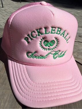 OTTO Pink Pickleball Social Club Trucker Hat with Green Embroidery